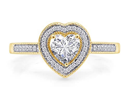 AFFY Center 5MM Heart & Round Lab Created Moissanite & Cubic Zirconia Promise Love Heart Ring For Women In 14k Rose Gold Over Sterling Silver2