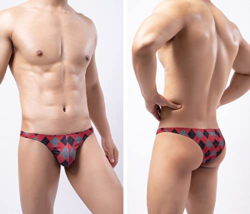 Men's Checker Printed Ice Silk Briefs Breathable Bikini G-string Pants4