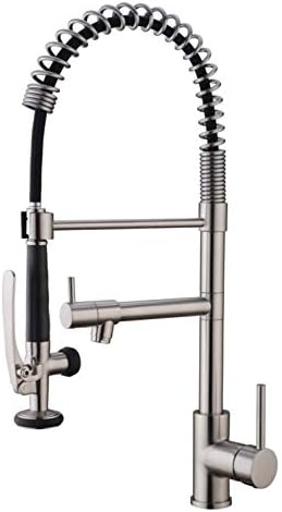 EKRTE Contemporary Single Handle Kitchen Sink Faucet, Commercial Style Pre-Rinse Kitchen Faucets with Pull Down Sprayer, Spot Free Brushed Nickel Kitchen Sink Faucet