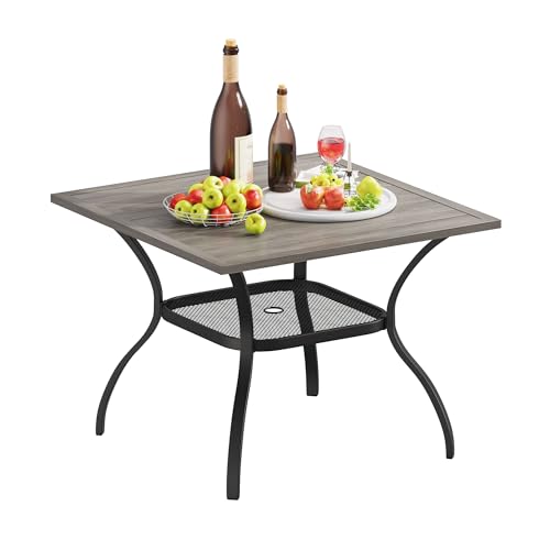 Image of VICLLAX Outdoor Patio Dining Table for 4, Square Patio Table with Umbrella Hole for Patio Lawn Deck Backyard, Antique Grey Tabletop