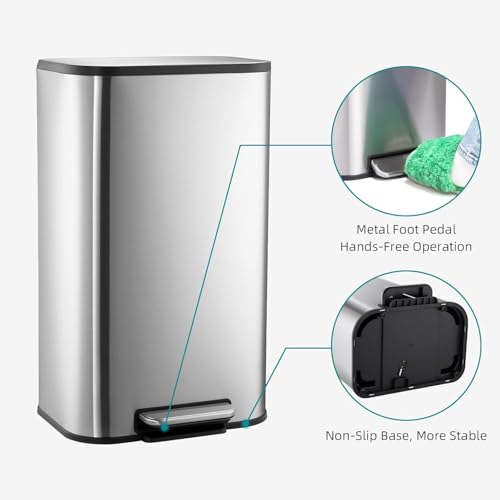 Caneca de basura rectangular de acero inoxidable 5.3 gal miniatura 2