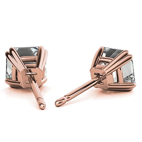 Handmade Solid Rose Gold Earring, 3 Tcw Asscher Cut Moissanite Diamond Stud Earring, Solitaire Moissanite Earring For Women, Engagement/Birthday Gifts, 10K 14K 18K, Push/Screw Back #TOP3