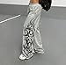 ZAFUL Womens Wide Leg Sweatpants Y2K Gothic Graffiti High Waisted Lounge Pants Athletic Joggers Pants with Pockets 1-Light Grey XXL