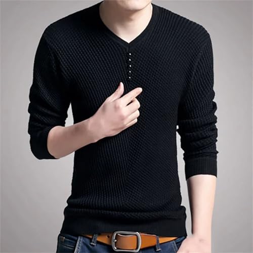 Men's Fashion Solid V-Neck Button Knitted Korean Sweater Casual Pullovers All-Match Warm Tops3