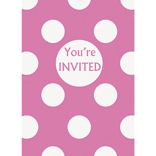 Hot Pink Polka Dot Invitations, 8ct