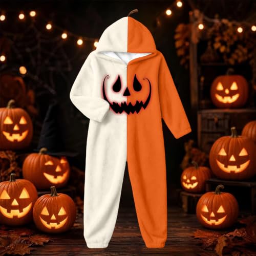 Halloween Pajamas Women Pumpkin Face Onesies Fall Winter Cozy Loungewear - image 3