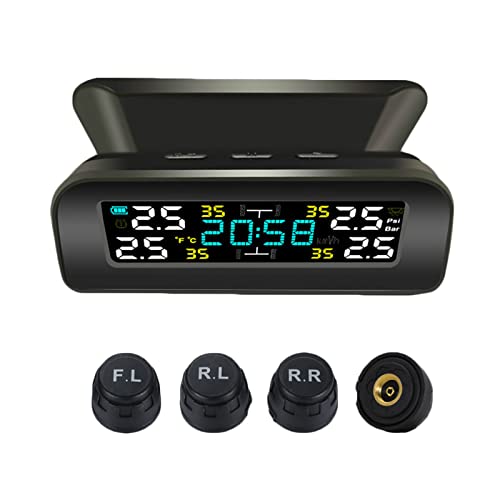 Image of Tire Pressure Monitoring System Wireless Solar TPMS, Tire Pressure Monitor with 4 Sensors Real-time Display Temperature Pressure for Car RV SUV MPV Sedan (External)