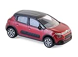Coche miniatura de colección Norev Citroen – C3 – 2016 Coche de ferrocarril de Collection, 310611, Rojo/Negro