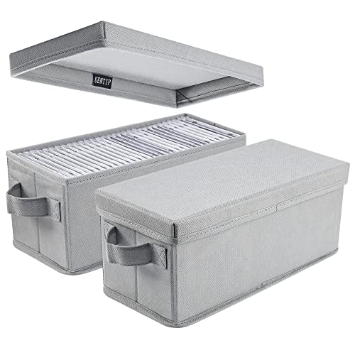 UENTIP CD Storage Box - Pack of 2 - 13.2"x5.9"x5.3", Holds 165 Discs in Sleeves or 60 CDs in Slim Cases - Grey