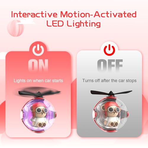 Image of Red Bear Car Air Freshener with 6-Color Auto Light Up & 4 Scented Pads - Light Fragrance, Decorative Auto Accessories,Cute Velentine's Day Small Gift