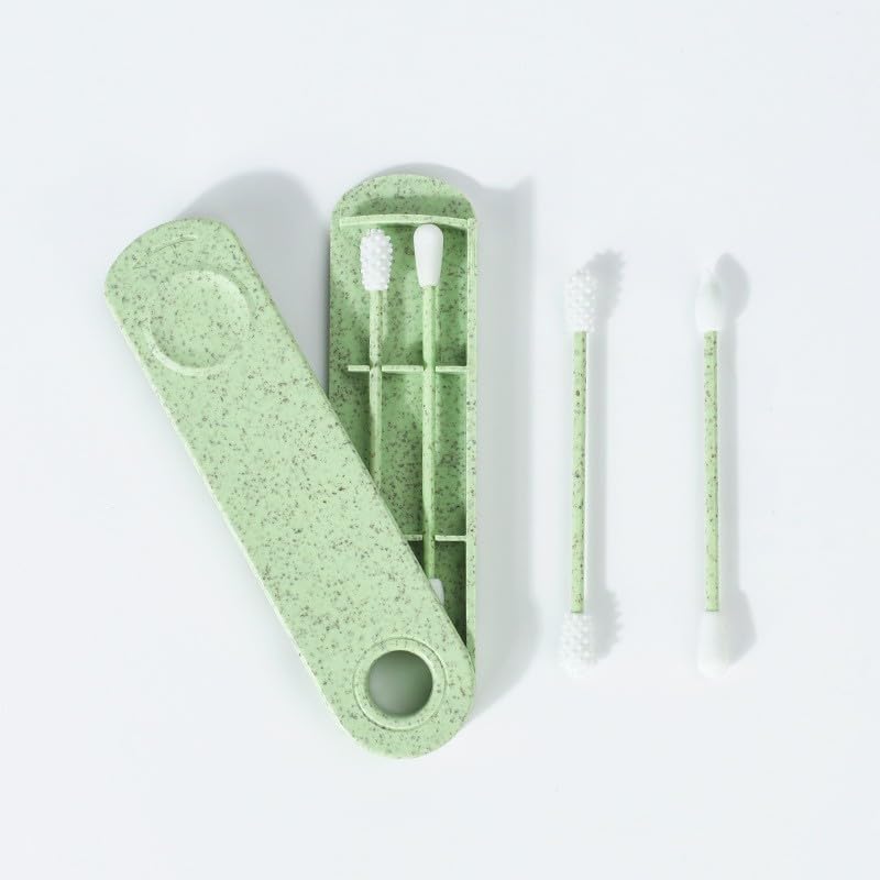 Bastoncillos Ecológicos, 2 juegos Bastoncillos Oidos Cotton Swab Reutilizable, Bastoncillo Limpiador Oídos, Espiral de Doble Extremo, para la Limpieza del Oído Maquillaje, ect, verde, azul