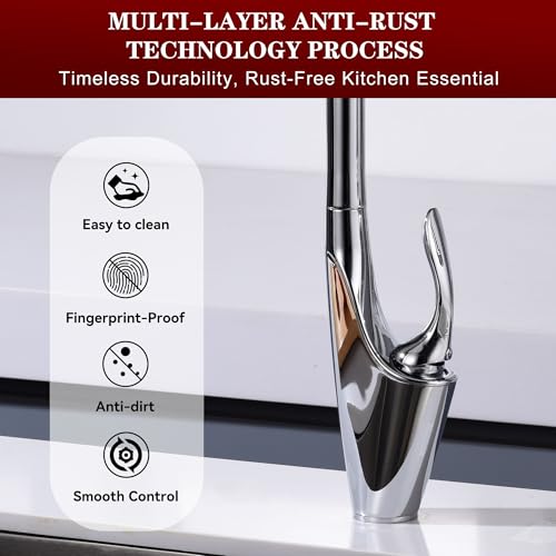 Image of sumerain Kitchen Faucet with Pull Down Sprayer, Modern Single Handle Single Hole Kitchen Sink Faucet Chrome,Stainless Steel