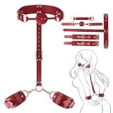 BDSM Bondage Restraints Set Couples Sex Toys, 5PCS Neck to Wrist Restraints Kit with Adjustable Handcuffs Collar, Strap Traction Chain, Breathable Ball Gag, Bed SM Detachable Bondage Gear Accessories