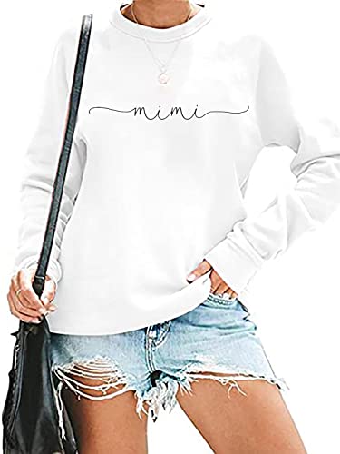 Image of RFBIQI Mimi Sweatshirt Women Funny Letter Print Grandma Gift Pullover Top Nana Casual Crewneck Long Sleeve Tee Shirt