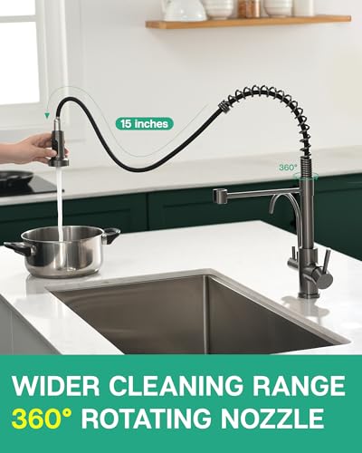 Image of GIMILI 3 in 1 Kitchen Faucet with Pull Down Sprayer Black Stainless Two Handle Kitchen Sink Faucet with Under Sink Water Filter System Reduces PFAS, PFOA /PFOS, Lead, Chlorine, Bad Taste & Odor