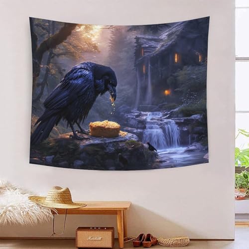 Poster mural corbeau 3D grand tissu pour relooker un salon contemporain