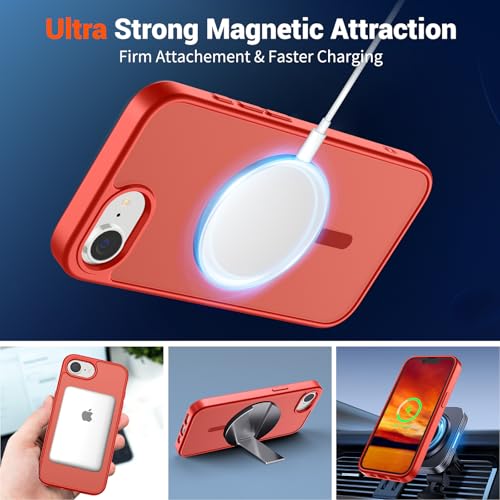 Image of SUPFINE Magnetic for iPhone 17e Case /iPhone 16e Case (Compatible with MagSafe)(Military Grade Drop Protection) Slim Translucent Matte Shockproof with Anti-Fingerprint Phone Case,Red