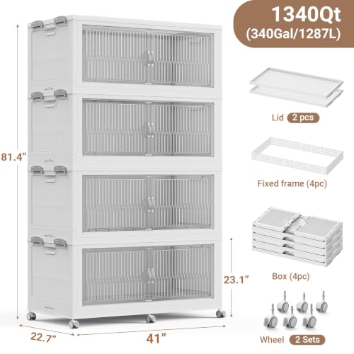 Image of BROVIEW 1360Qt Stackable Storage Bins with Lid for Home Dorm, 4Pack White