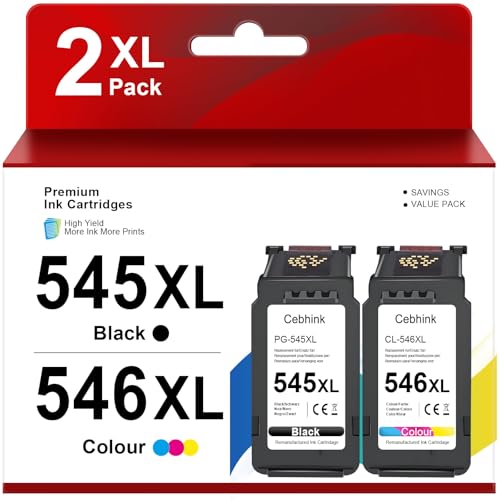 Cebhink 545XL 546XL Multipack Ersatz für Druckerpatronen PG-545XL Schwarz CL-546XL Color Patronen Kompatibel mit Pixma TS3350 TS3450 TS3150 TR4500 MX495 1 Schwarz 1 Farbe
