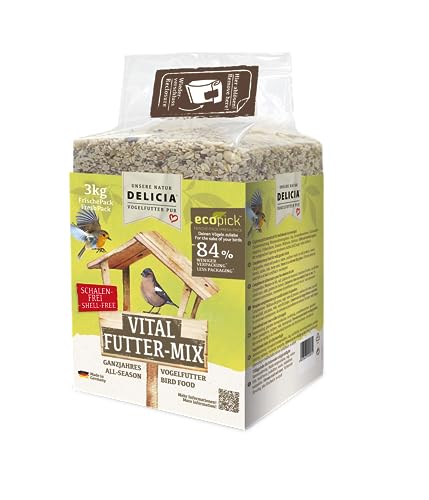 DELICIA® Comida para pájaros Vital FutterMix (3 kg) · Alimento para todo el año para aves silvestres y aves de jardín · En paquete fresco resellable · Streuffutter para cada pájaro · Vogelfutter todo