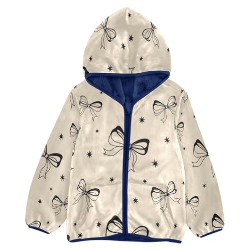 Bow Tie Stars Pattern Toddler Fleece Jacket Girl Boys Hooded Fleece Jacket Coat Warm Outwear Zip-up 3-10T