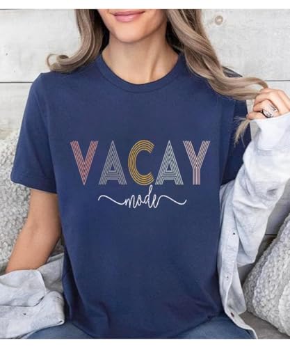 Image of Vacay Mode T Shirts for Women Summer Beach Hawaii Vacation Short Sleeve Tops Holiday Cruise Getaway T Shirts