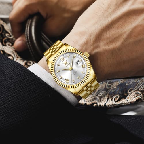 Image of OLEVS Watch for Men Stainless Steel Quartz Business Dress Diamond Large Dial Waterproof Mens Watches with Date Wrist Watch