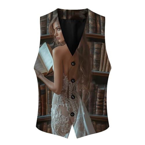 Woman Portrait Oil Painting Mens Slim Fit Suit Vest Dress Waistcoat Casual Business Vest4