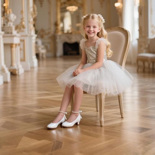 Image of THEE BRON Girls Low Heel Dress Shoes Mary Jane Party Wedding Flower Girl Pumps