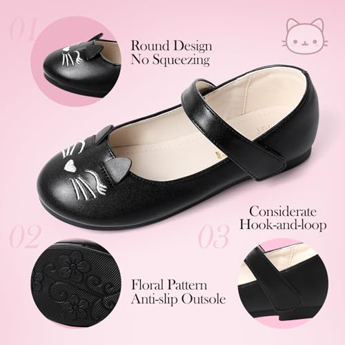 Cute Cat Dress Shoes for Toddler Girls, Flower Girls Mary Jane Shoes Glitter Princess Ballet Flats for School Party Wedding4
