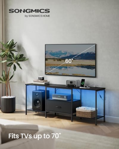 Image of SONGMICS TV Stand for TVs Up to 70 Inches | Entertainment Center, Media Consolefor living room,Fabric Drawer,Ink Black, BELLAH Collection ULGS131B101S