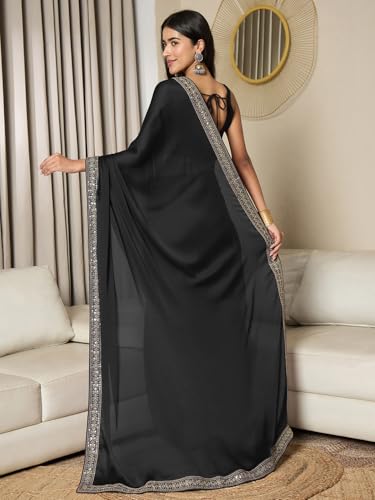 Image of AKHILAM Women's Satin Solid Ready To Wear one Minute Saree with Unstitched Blouse Piece