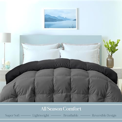Image of ROYALE LINENS Reversible Comforter - Queen Size Duvet Insert - All Season Soft Quilted Comforters with 8 Corner Tabs - Down Alternative Bedding Comforter - Duvet Insert (Black /Charcoal, Queen 88 inchx88 inch)