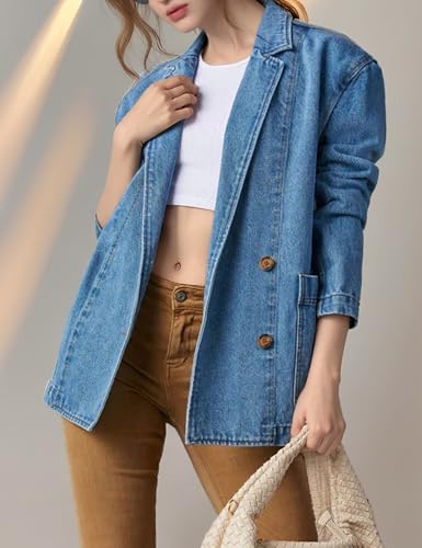 COZYPOIN Womens Long Denim Jacket Button Up Blazer Oversized Notched Lapel Casual Jean Shacket Coat2