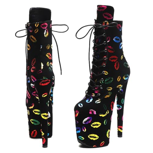 WUXIN H&P Women's Exotic High Heel 8 Inch Custom Fashion Lace-up Stiletto Round Toe Kiss Sexy Platform Pole Dance Ankle Short Boots Dress Shoes2