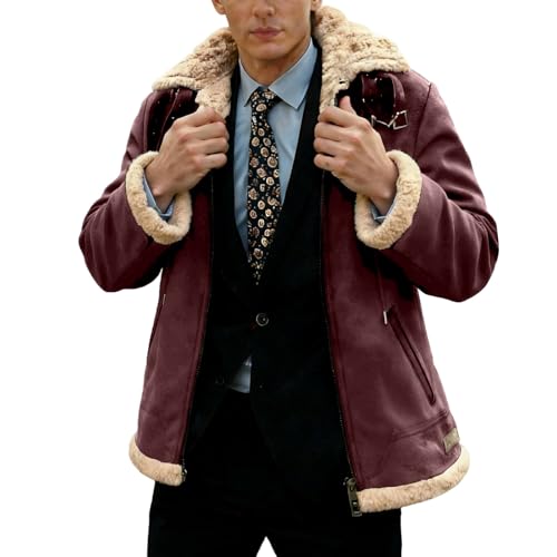 Veste en faux daim homme doublée sherpa style vintage chaud taille S-5XL