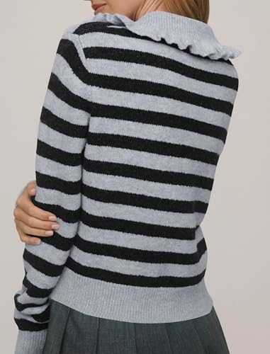 Image of Ythomm Womens Ruffle Collar Cropped Cardigans Button Down Open Front Long Sleeve Knit Sweater Jackets Casual Solid Fall Tops