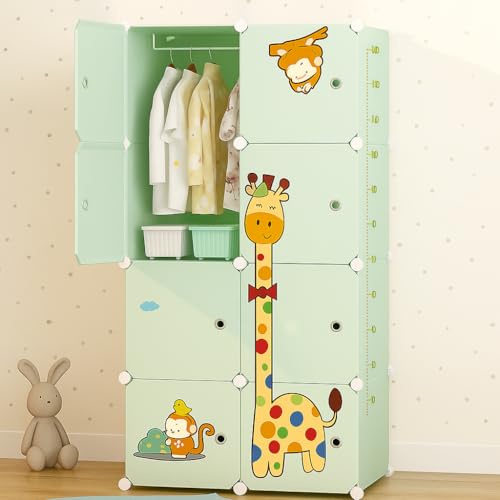 Image of Sunderlook Plastic Wardrobe for Kids Clothes - Collapsible Wardrobe, Easy to Use Anti-Skid & Non-Slip Effective Professional Foldable Plastic Cupboard for Kids, Home (Green-L4, 8 Door)