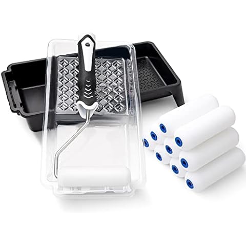 Schaumstoff Farbroller, Mister Rui Farbroller Set, 11cm Lackierwalze Set, 11cm Schaumstoff Farbroller Abdeckung*10, Stabile Farbwanne*1, Einweg-Farbwanne*3, und Farbroller Bügel*1 Cover