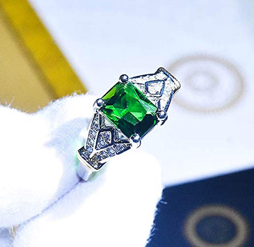 Cuteshop Elegant Women 14k White Gold Filled Sterling Silver Square Cut Emerald Gemstone Birthstone CZ Crystal Wedding Bridal Band Ring Size 6-10 (8)4