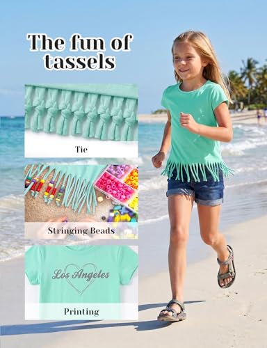 Image of Noomelfish Girls Short Sleeve Fringe T-Shirts Soft Jersey Cotton Tee Tops (3-12 Years)