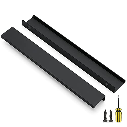 Image of Ravinte 3 Pack Finger Pulls for Cabinets 250mm /9.84 inch Length Black Pulls | 192mm /7.5 inch Hole Center Concealed Handles, Tab Handle Profile, Minimal Look, For Kitchen Drawers Tab Handle