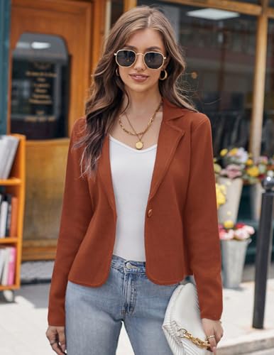 Image of GRACE KARIN Women Sweater Blazer Casual Work Croppped Cardigan Lightweight Button Front Short Knit Blazer Jacket S-XXL