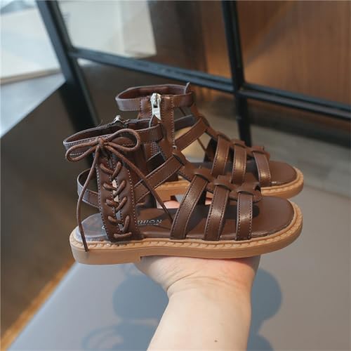 Toddler Girls Gladiator High Top Sandals Soft Rubber Princess Flat Shoes Summer Flower Girl Side Zipper Shoes4