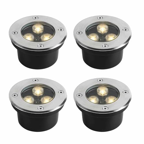 DUOAZJL 4PCS Focos LED ultrafinos - Iluminación subacuática estanca de 3W, foco LED exterior estanco IP68, iluminación empotrada para piscina, jardín, terraza(Yellow,3W(DC12v))