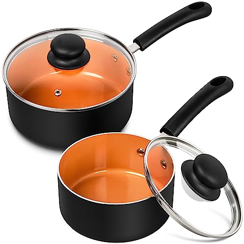 Comparison: Best Copper Coloured Saucepan Set 7 MICHELANGELO Nonstick Sauce Pan With Lid, 1QT&2QT Ceramic Saucepan, Copper Saucepans,PFAS-FREE Pot Set,Small Pots For Cooking,Multipurpose Cooking Pots Set For Home Kitchen,Dishwasher Safe