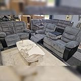 Rio Cord Fabric Recliner Sofa With Cupholders - Manual Recliner Sofa - Grey and Black (3+2 Seater)