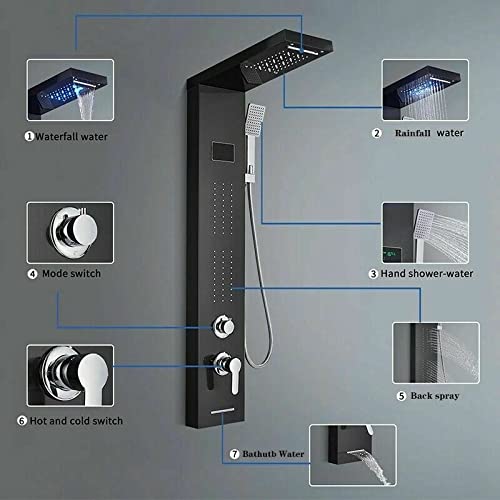 Panel de Ducha LED con Torre de Masaje, Chorros Corporales, Impermeable, Cascada y Lluvia, Acero Inoxidable miniatura 4