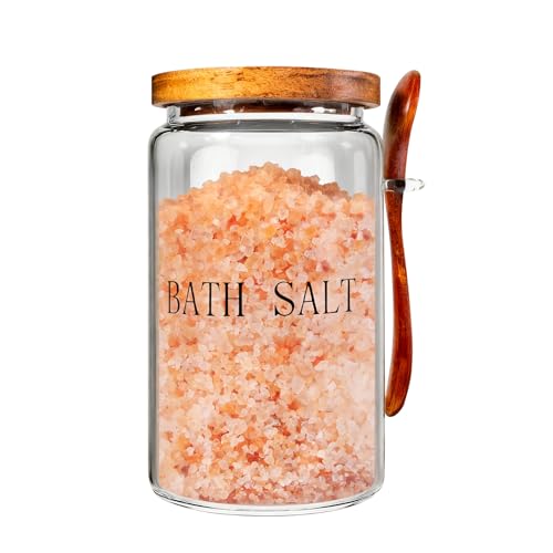 BKYFPQ 74 oz Glass Bath Salts Jar Bath Salt Container with Wooden Lid and Scoop for Bathroom Organizers and Storage Home Decor Bathtub Accessories for Women