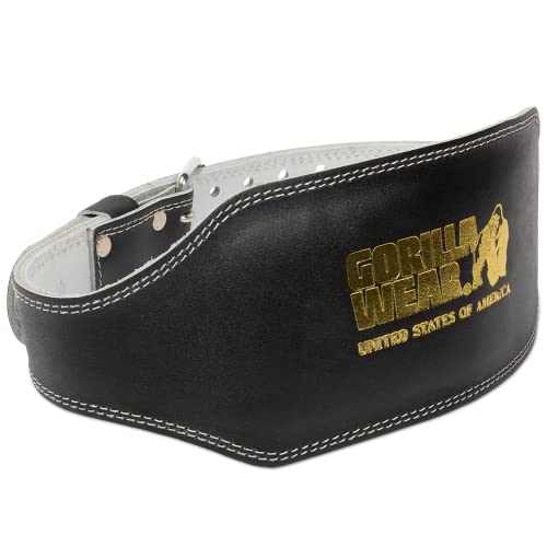 GORILLA WEAR 6 Inch Padded Leather Lifting Belt - Black/Gold L/XL